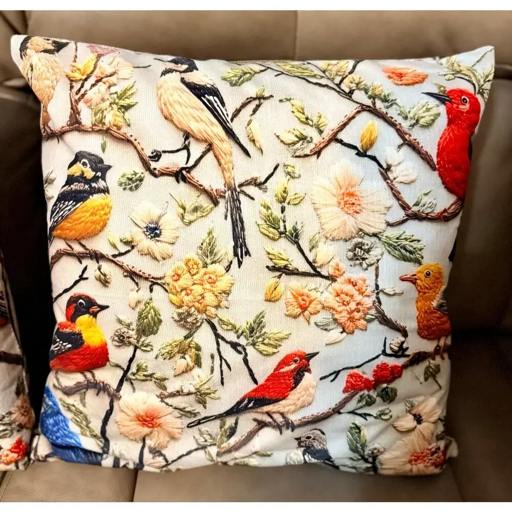 Lomsoe 2 pcs Vintage Bird Flower Berry pillows NEW 18 X 18
